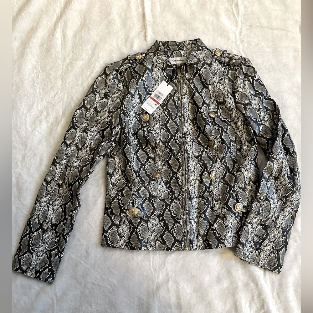 NWT Calvin Klein faux snakeskin leather jacket size x-small
